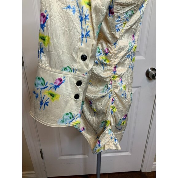GANNI Floral Ruched Crinkled Cream Satin Long Sleeve Shirt, Size 44 | 14 - Picture 8 of 12